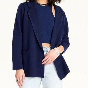 J. Crew Sophie Sweater Blazer Navy 100% Merino Wool Pockets Open Front Size S